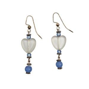 Heart Drop Earrings Blue Glass Beaded Twee Dangle Cute Playful Casual Fairycore